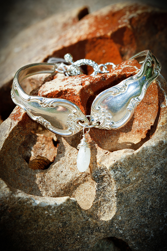 Vintage Spoon and Moon Stone Bracelet