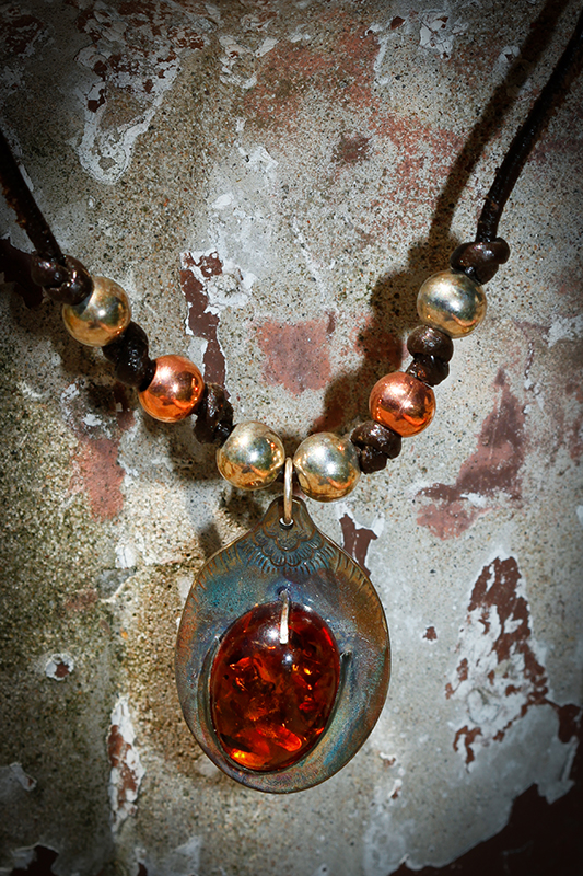 Vintage Spoon and Amber Necklace