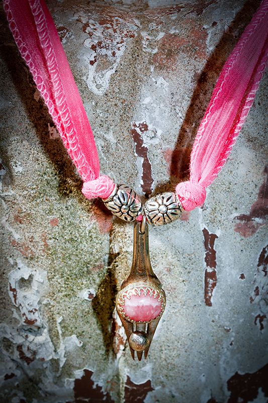 Vintage Lobster Fork and Rhodochrosite Necklace