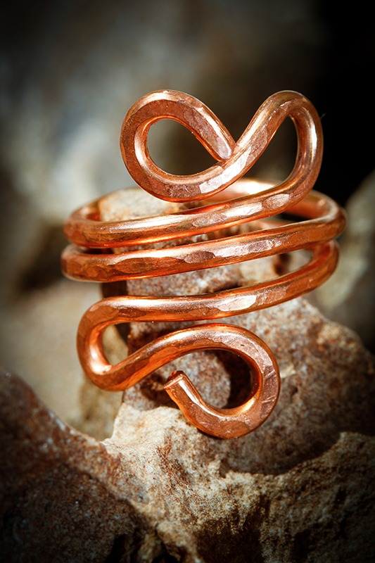 Sculpted Polished Copper Ring 