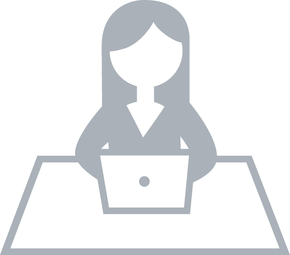 Stylized graphic of a user at a desk on a laptop