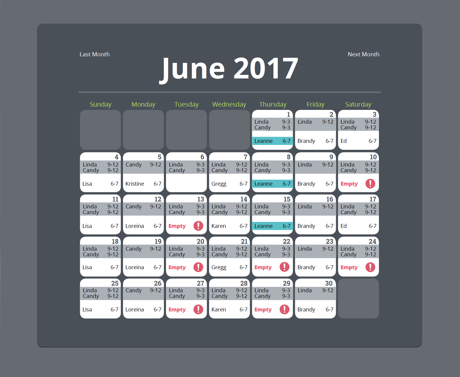 Screen shot of RinTin Scheduling System Calendar